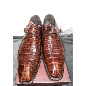 Mezlan Gables 13778-F Cognac Alligator Monk Strap 8.5M Handmade Spain NIB Shoes